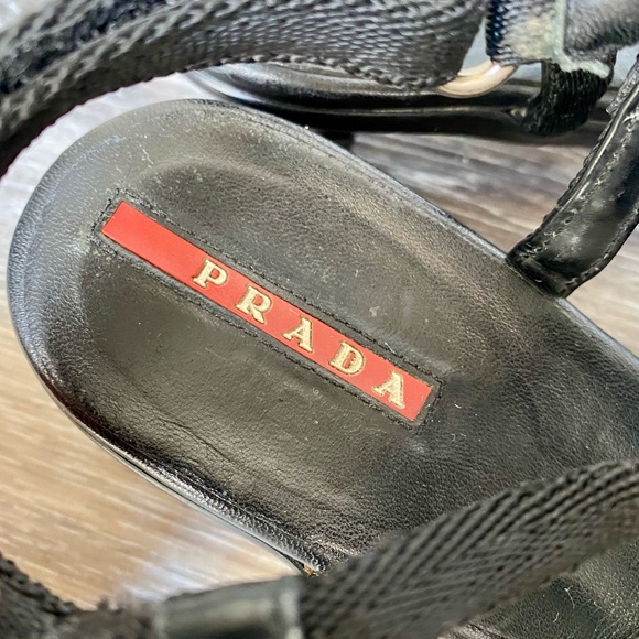 Prada black leather Calzature Donna Flower Easy kitten heel sandals size 36 - Picture 7 of 12